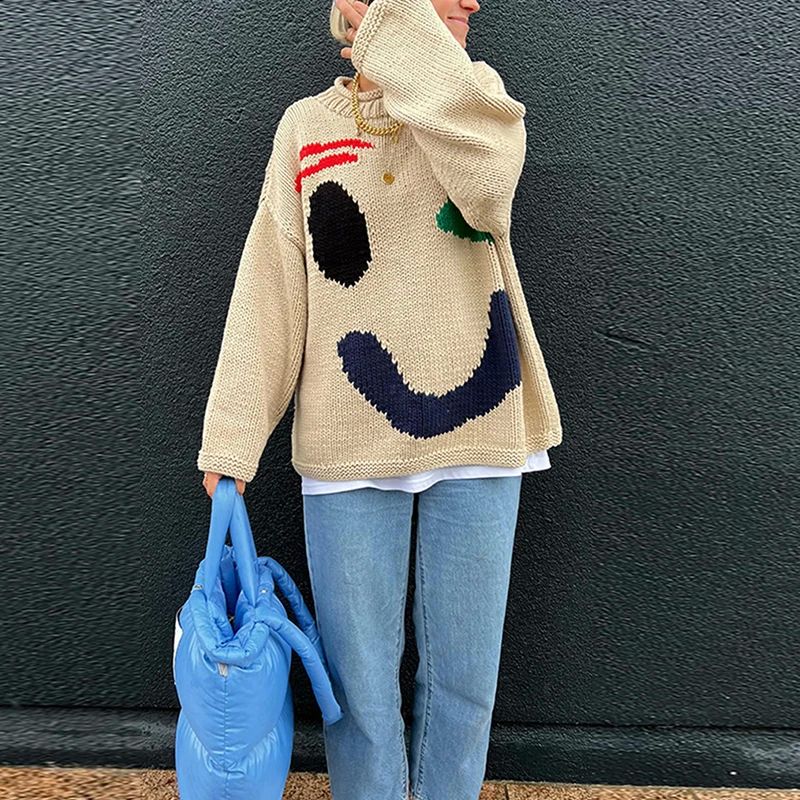 Damen Überdimensionierter Pullover mit Smiley-Design 4