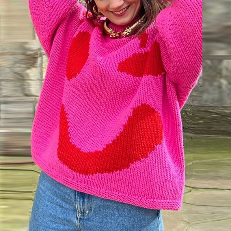 Damen Überdimensionierter Pullover mit Smiley-Design 5