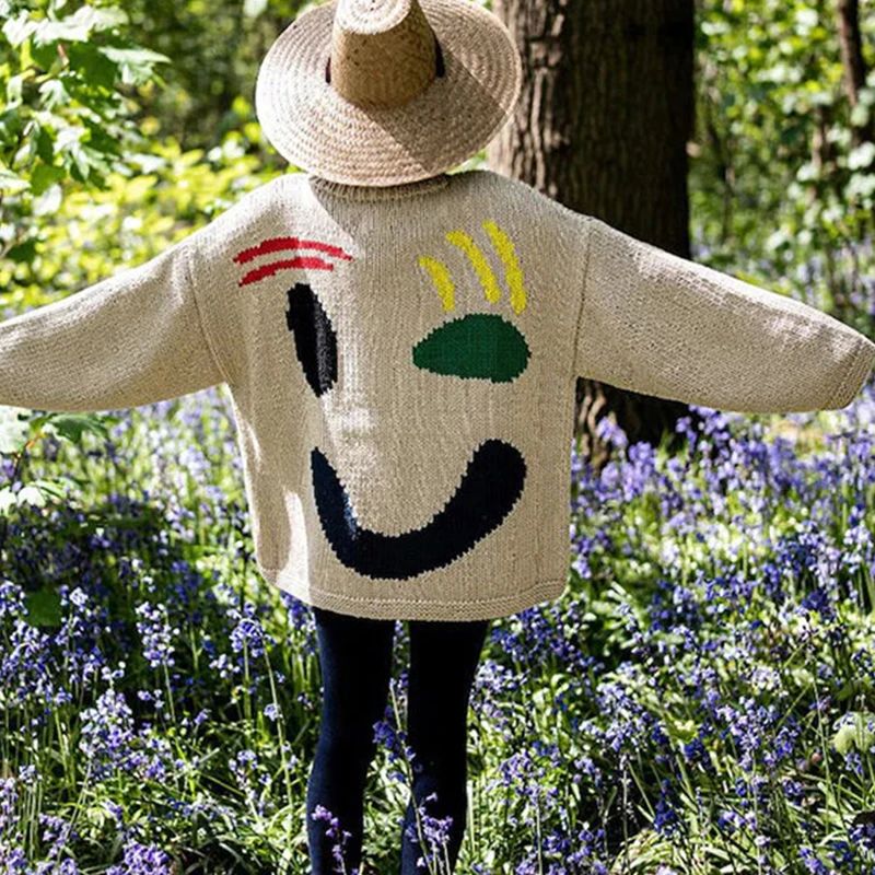 Damen Überdimensionierter Pullover mit Smiley-Design 6