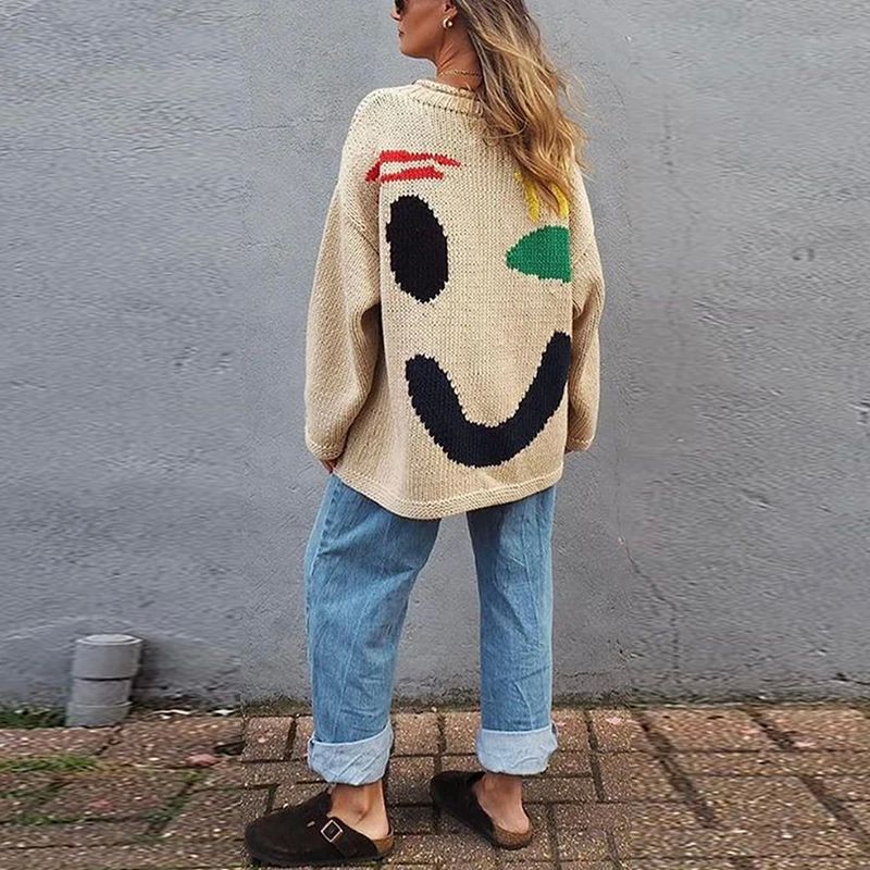 Damen Überdimensionierter Pullover mit Smiley-Design 7