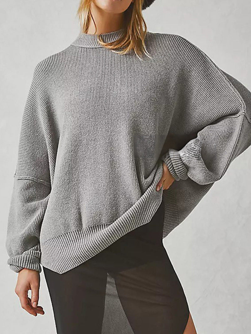Damenpullover mit Crew Neck und Seitenschlitzen für Freizeit 1