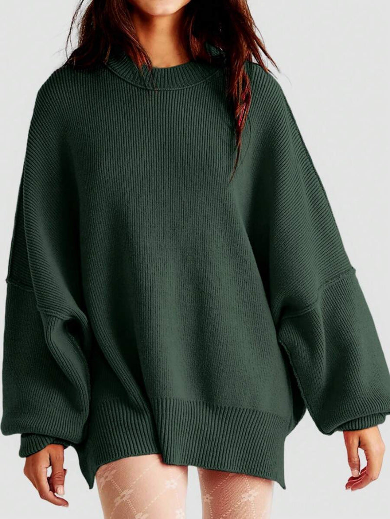 Damenpullover mit Crew Neck und Seitenschlitzen für Freizeit 11
