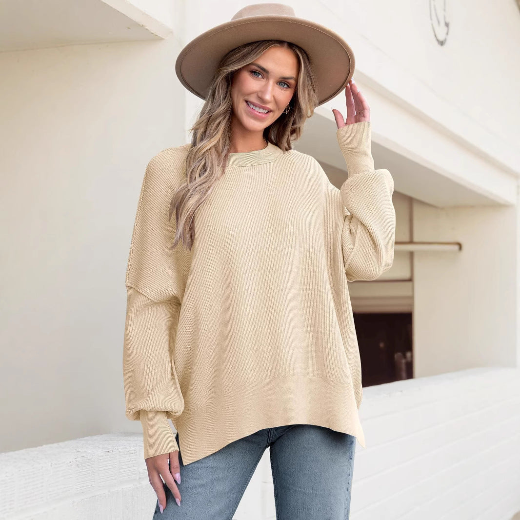 Damenpullover mit Crew Neck und Seitenschlitzen für Freizeit 2
