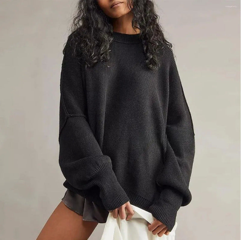 Damenpullover mit Crew Neck und Seitenschlitzen für Freizeit 3