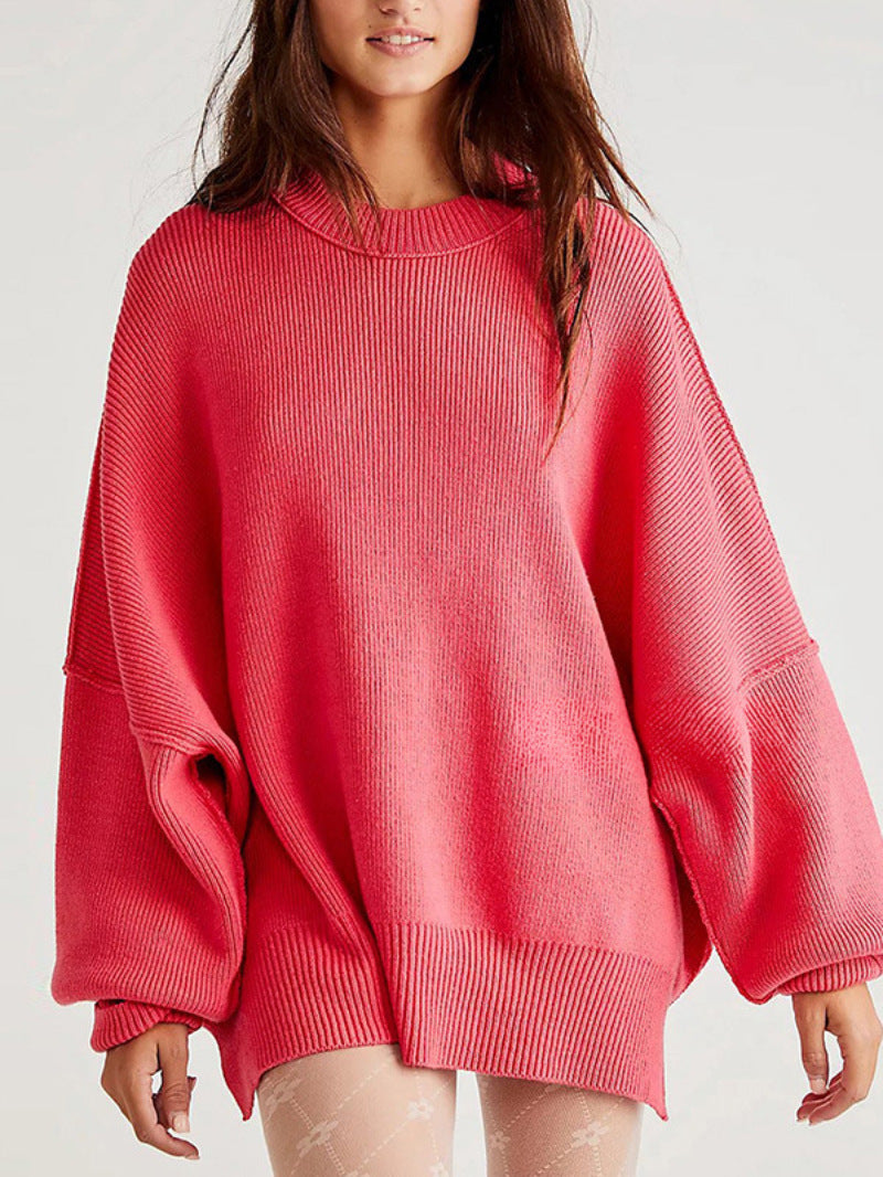 Damenpullover mit Crew Neck und Seitenschlitzen für Freizeit 6
