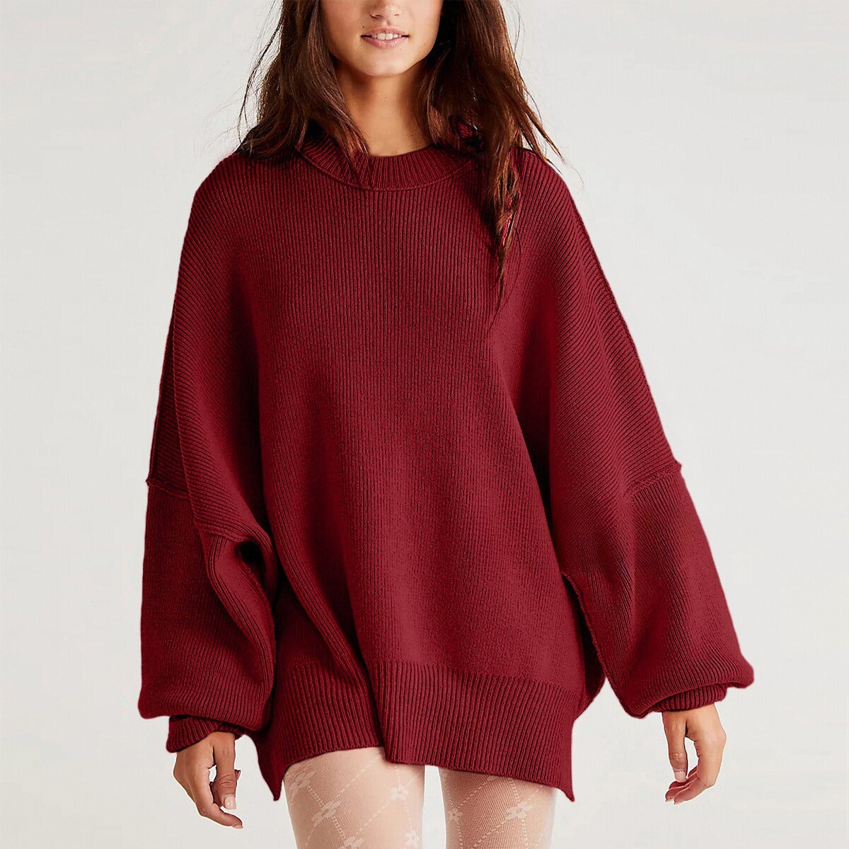 Damenpullover mit Crew Neck und Seitenschlitzen für Freizeit 8