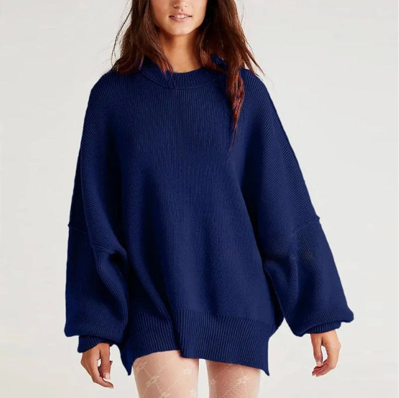 Damenpullover mit Crew Neck und Seitenschlitzen für Freizeit 9