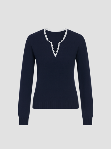 Damenpullover mit Wellenmuster und V-Ausschnitt 0