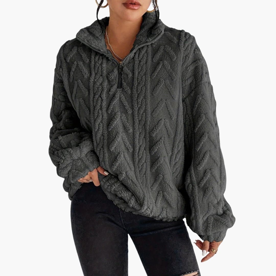 Damenpullover mit Zopfmuster und Halbzip, Oversize-Schnitt 0
