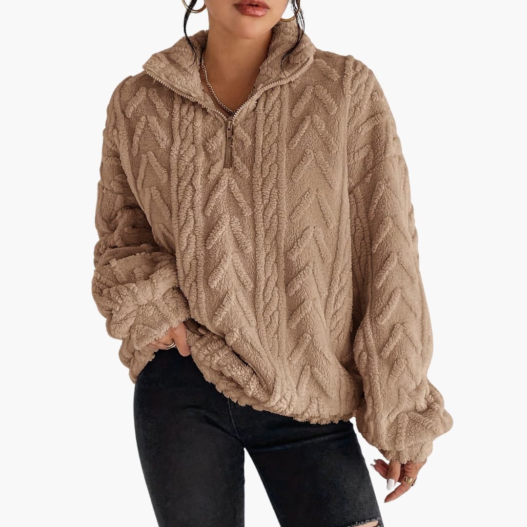 Damenpullover mit Zopfmuster und Halbzip, Oversize-Schnitt 2