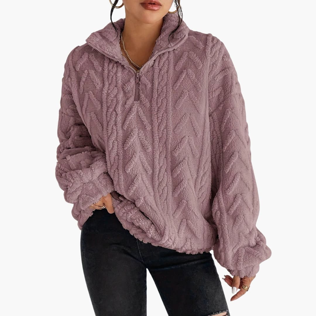Damenpullover mit Zopfmuster und Halbzip, Oversize-Schnitt 3