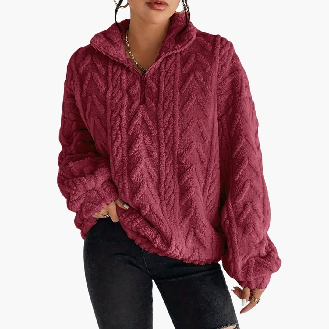Damenpullover mit Zopfmuster und Halbzip, Oversize-Schnitt 4