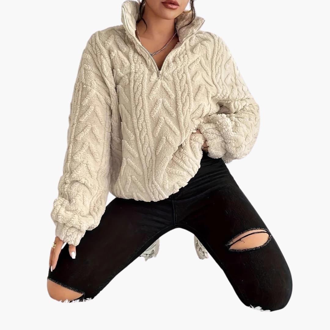 Damenpullover mit Zopfmuster und Halbzip, Oversize-Schnitt 5