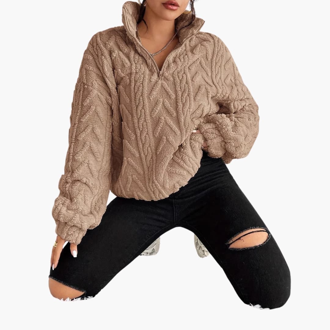 Damenpullover mit Zopfmuster und Halbzip, Oversize-Schnitt 6