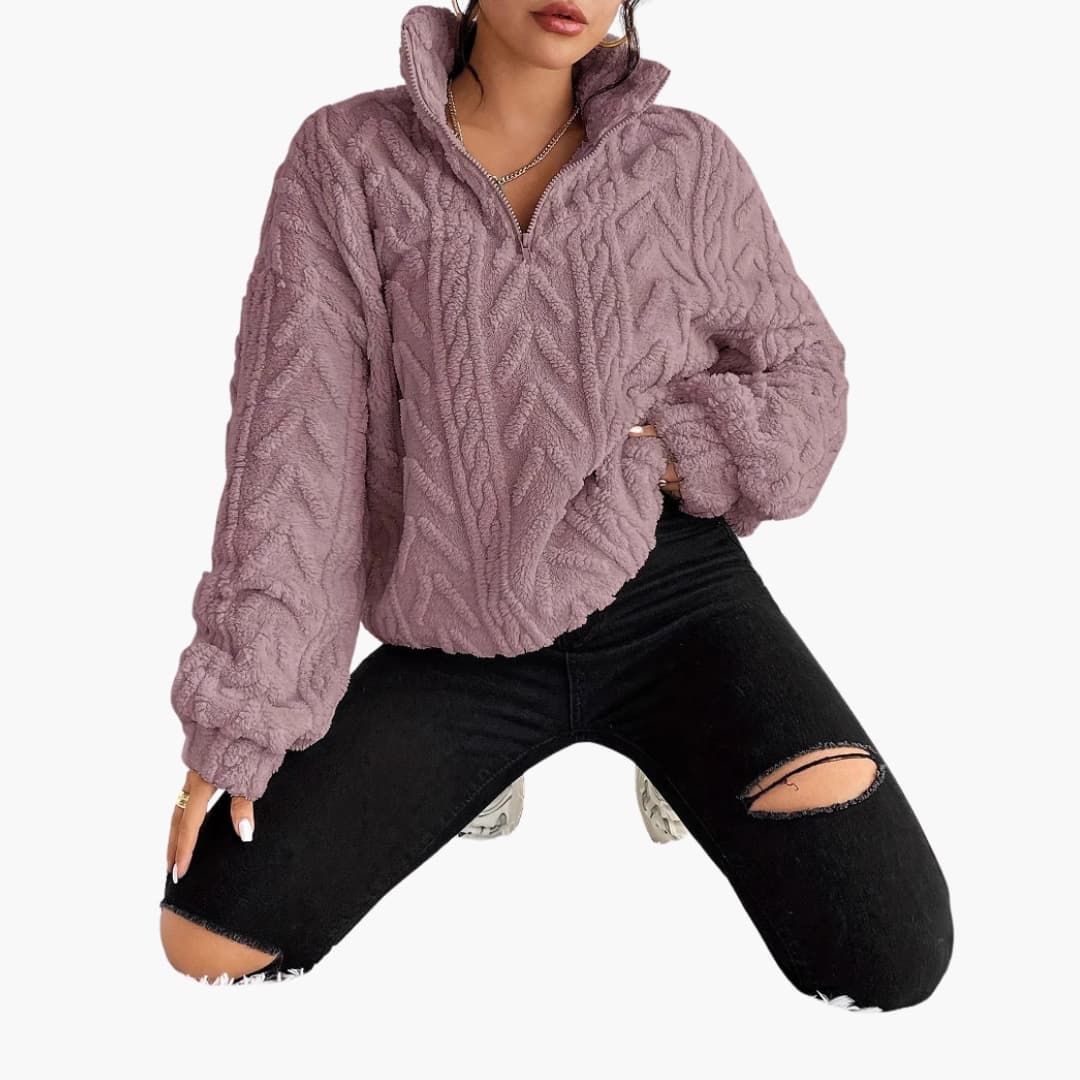 Damenpullover mit Zopfmuster und Halbzip, Oversize-Schnitt 7