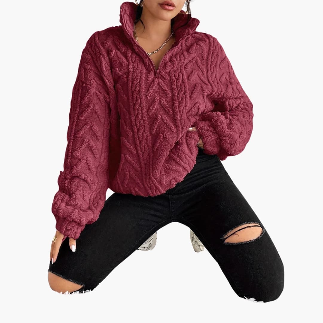 Damenpullover mit Zopfmuster und Halbzip, Oversize-Schnitt 8