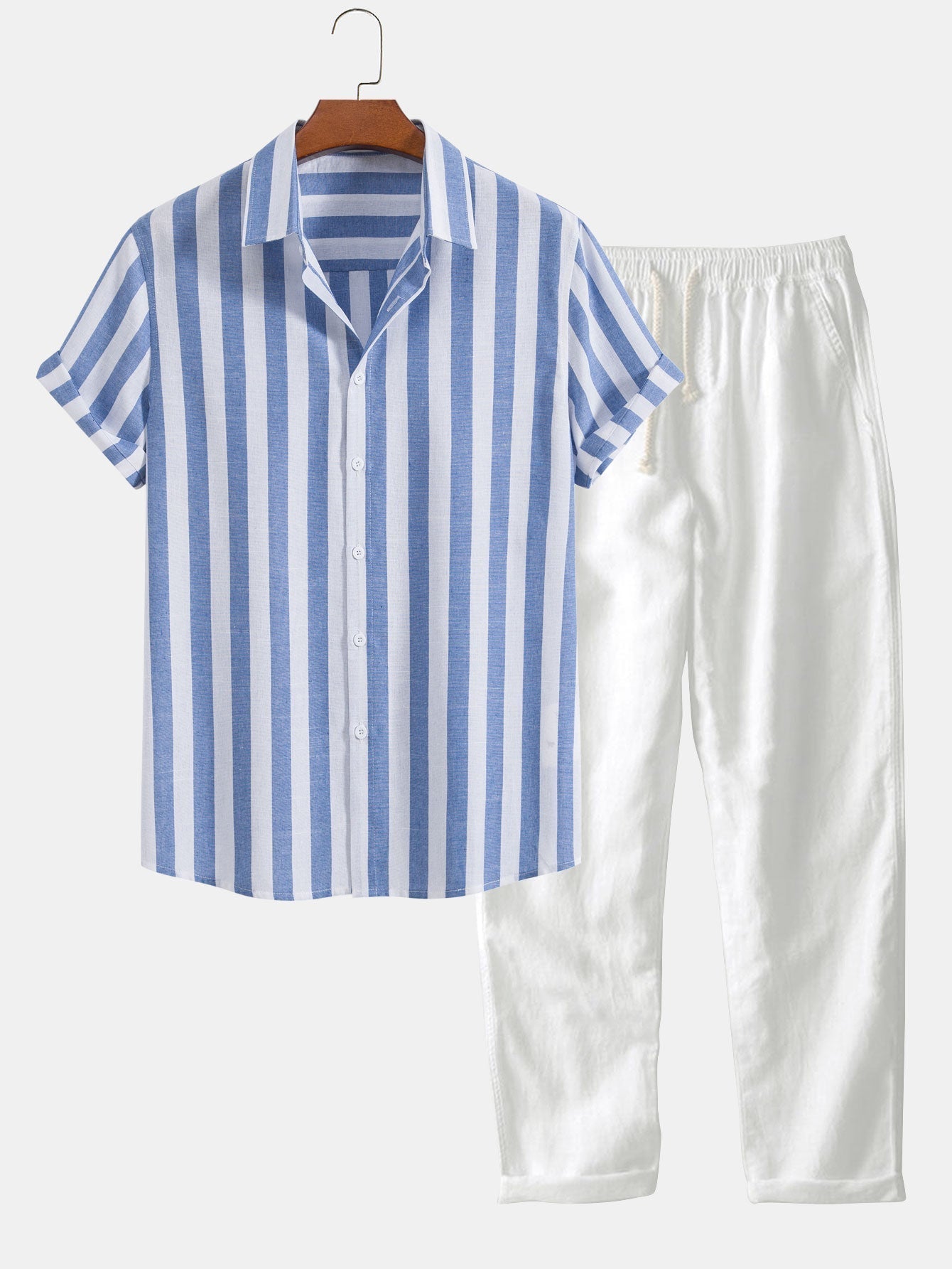 Striped cotton shirt and straight leg trousers for men