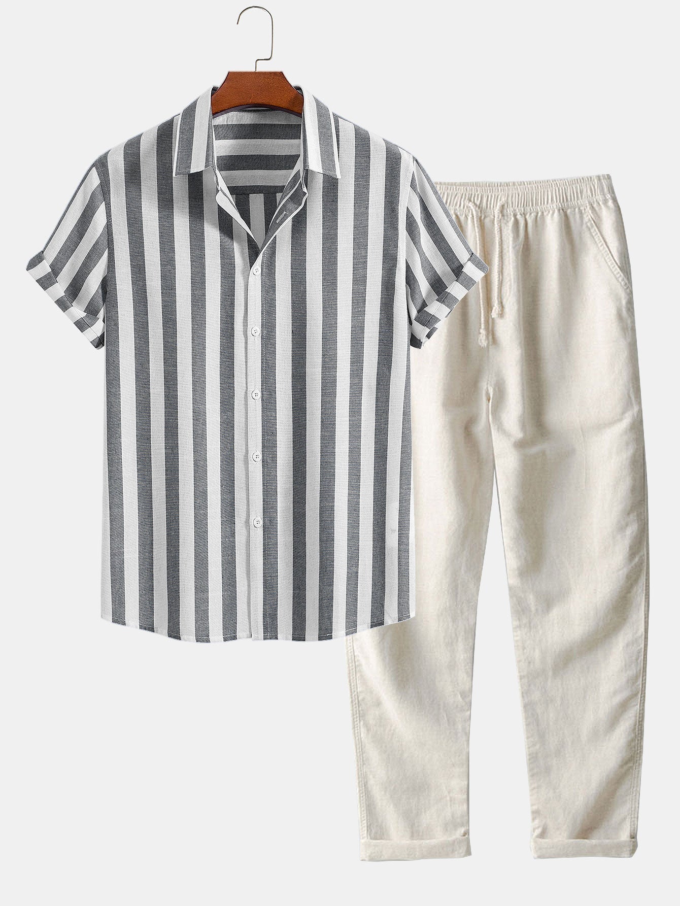Striped cotton shirt and straight leg trousers for men