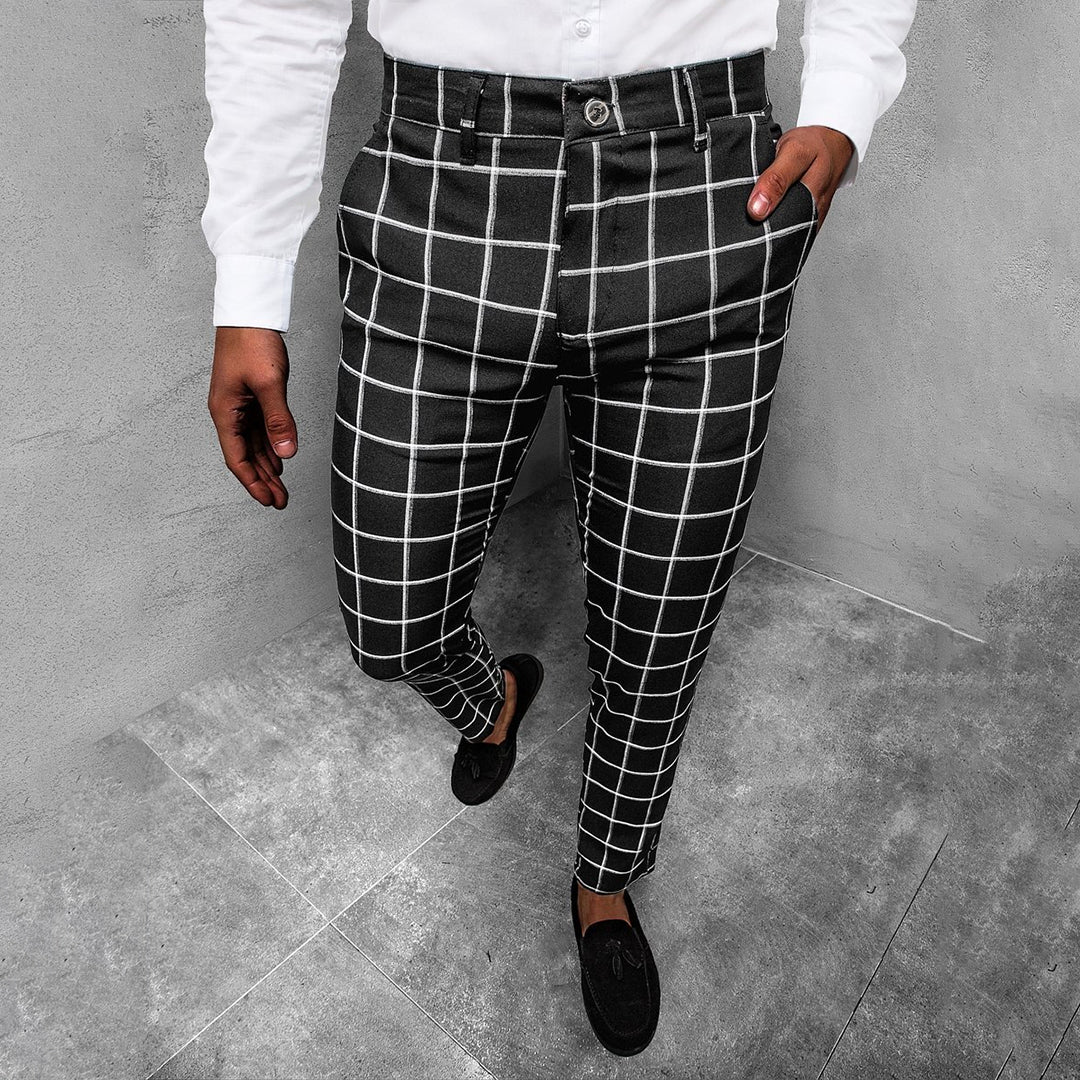 Men's Chino Pants with Checked Design