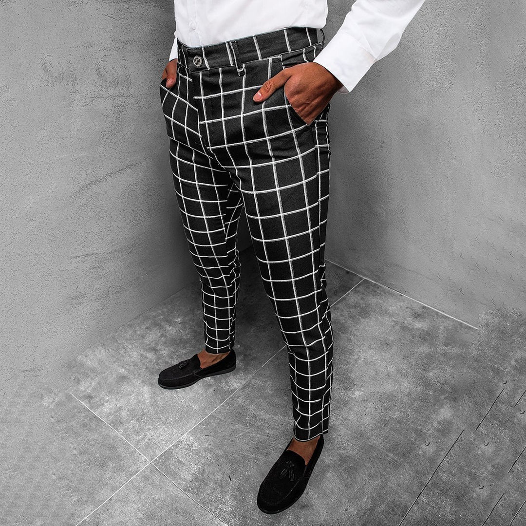 Men's Chino Pants with Checked Design