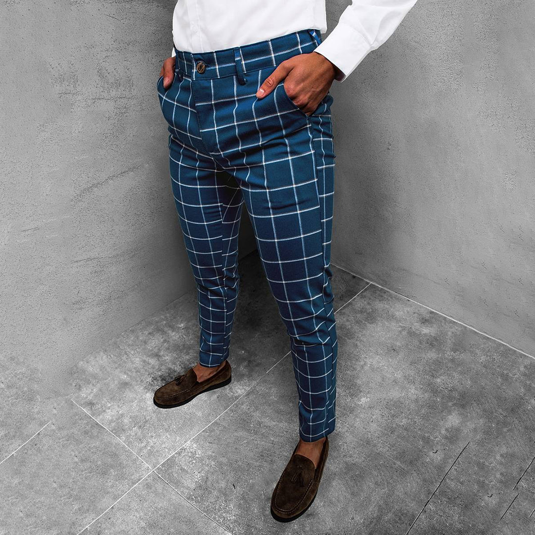 Men's Chino Pants with Checked Design