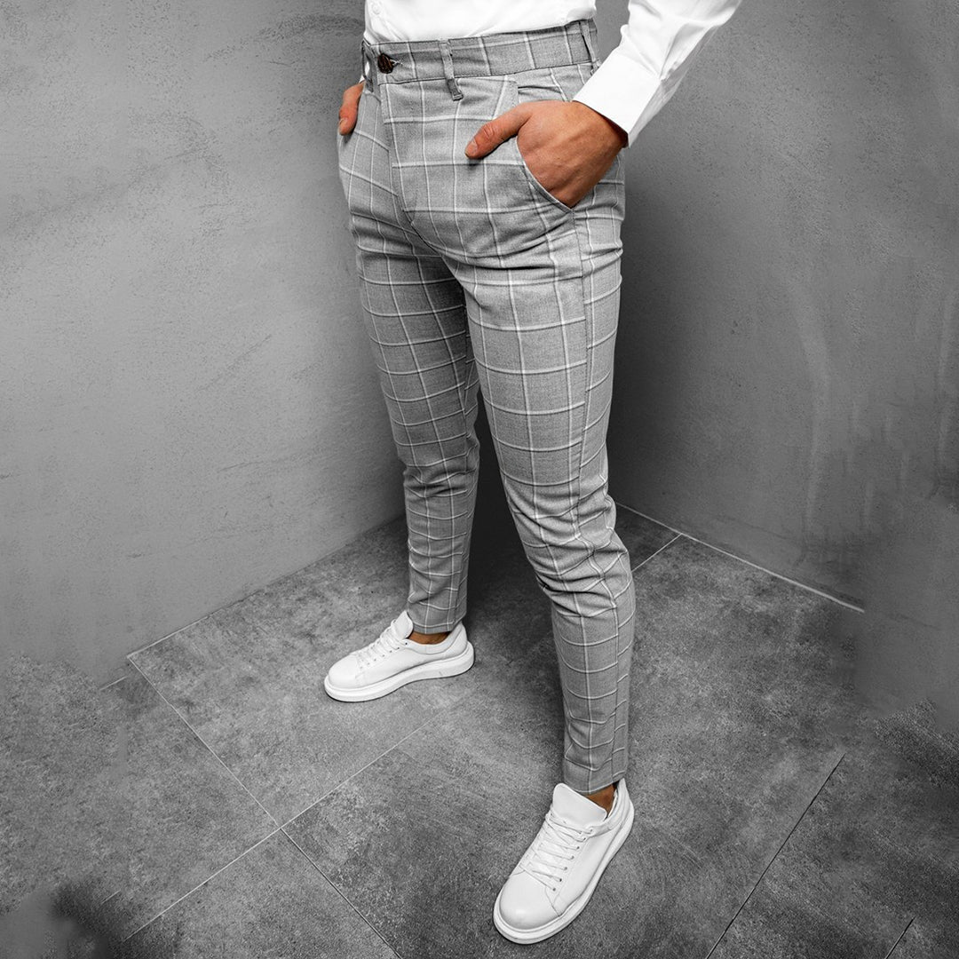 Men's Chino Pants with Checked Design