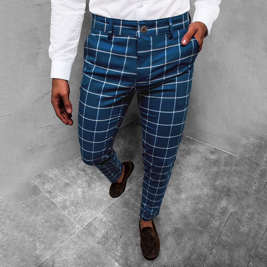 Men's Chino Pants with Checked Design