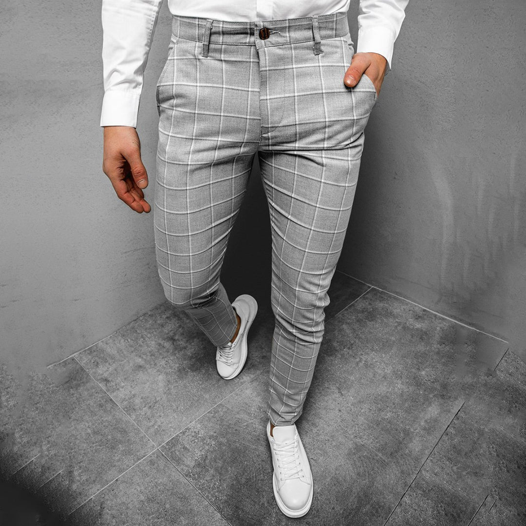 Men's Chino Pants with Checked Design