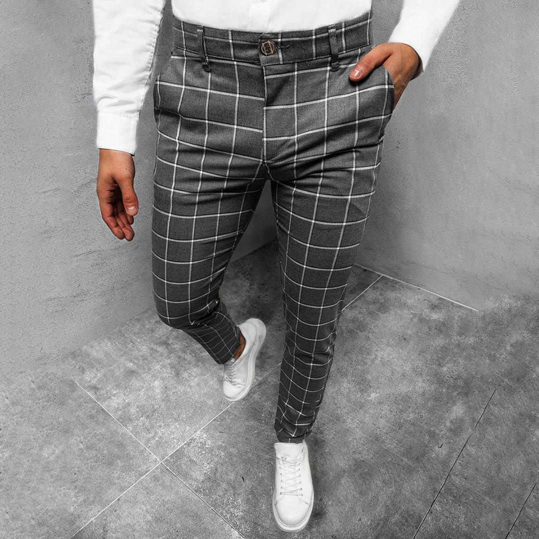 Men's Chino Pants with Checked Design