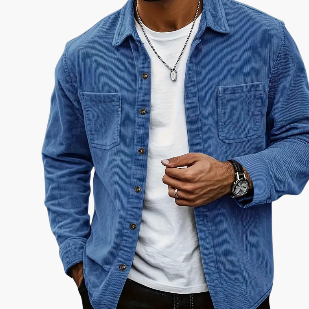 Herren Cordjacke mit Knopfverschluss und Brusttaschen 0