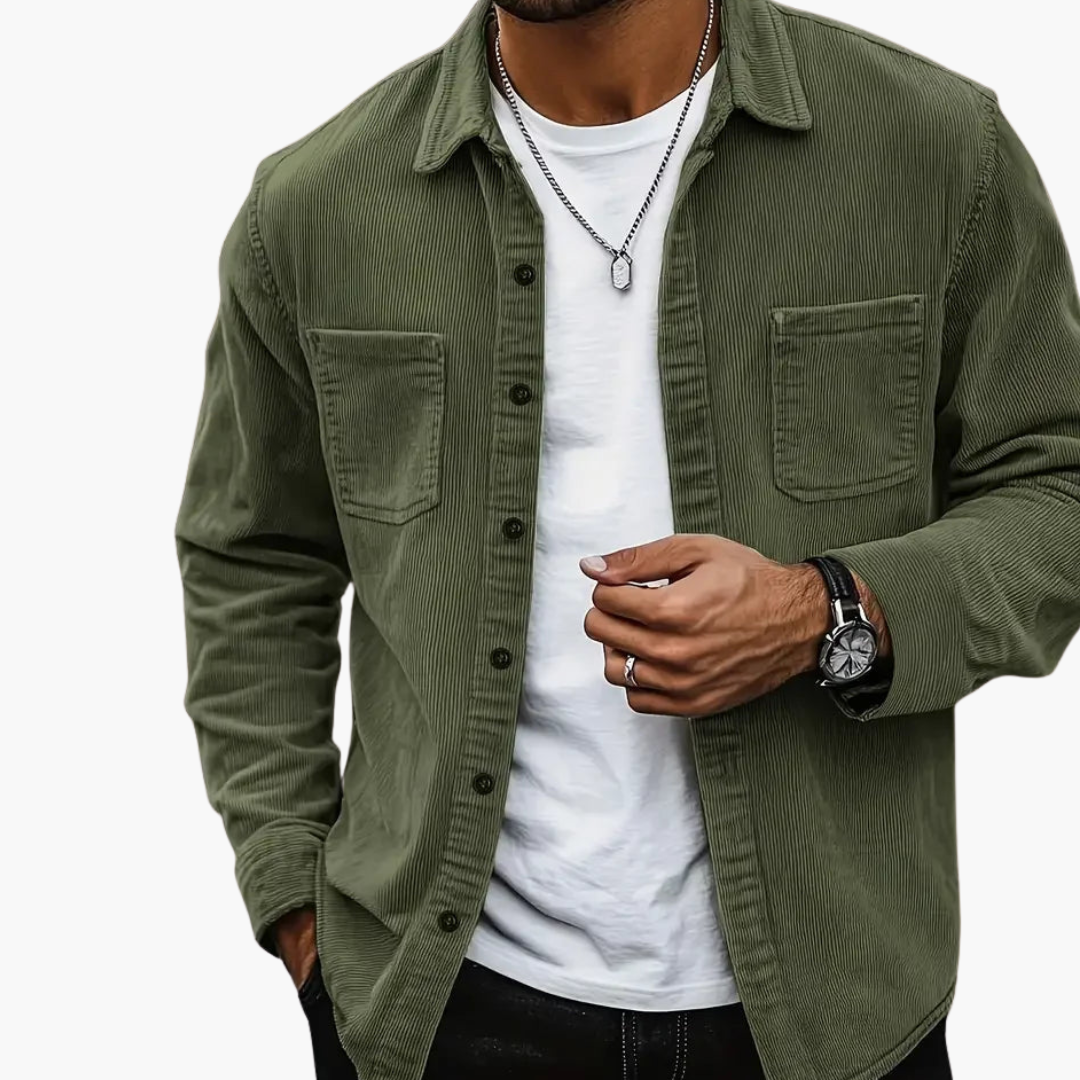 Herren Cordjacke mit Knopfverschluss und Brusttaschen 1