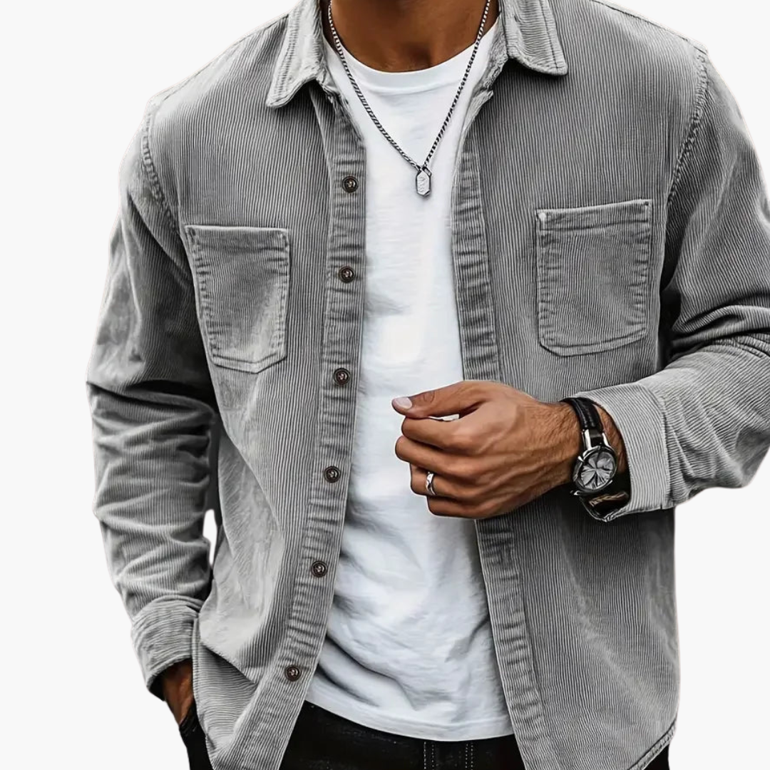 Herren Cordjacke mit Knopfverschluss und Brusttaschen 2
