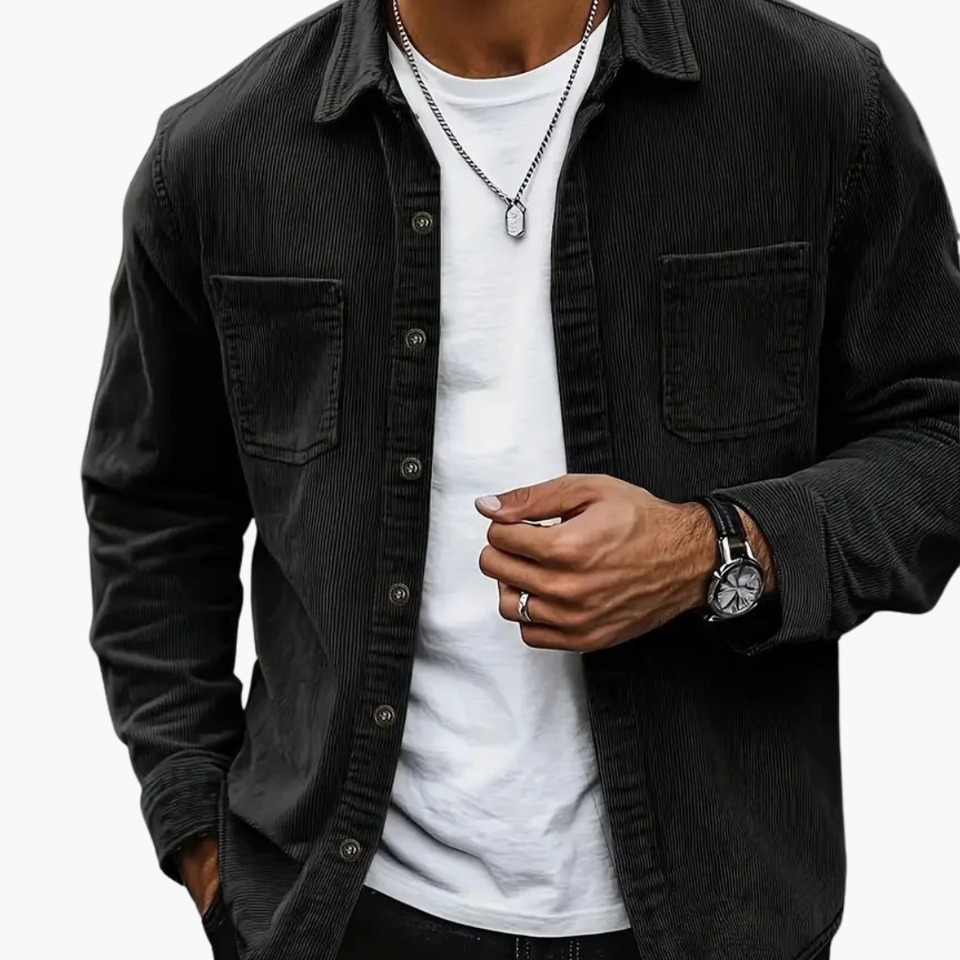 Herren Cordjacke mit Knopfverschluss und Brusttaschen 3