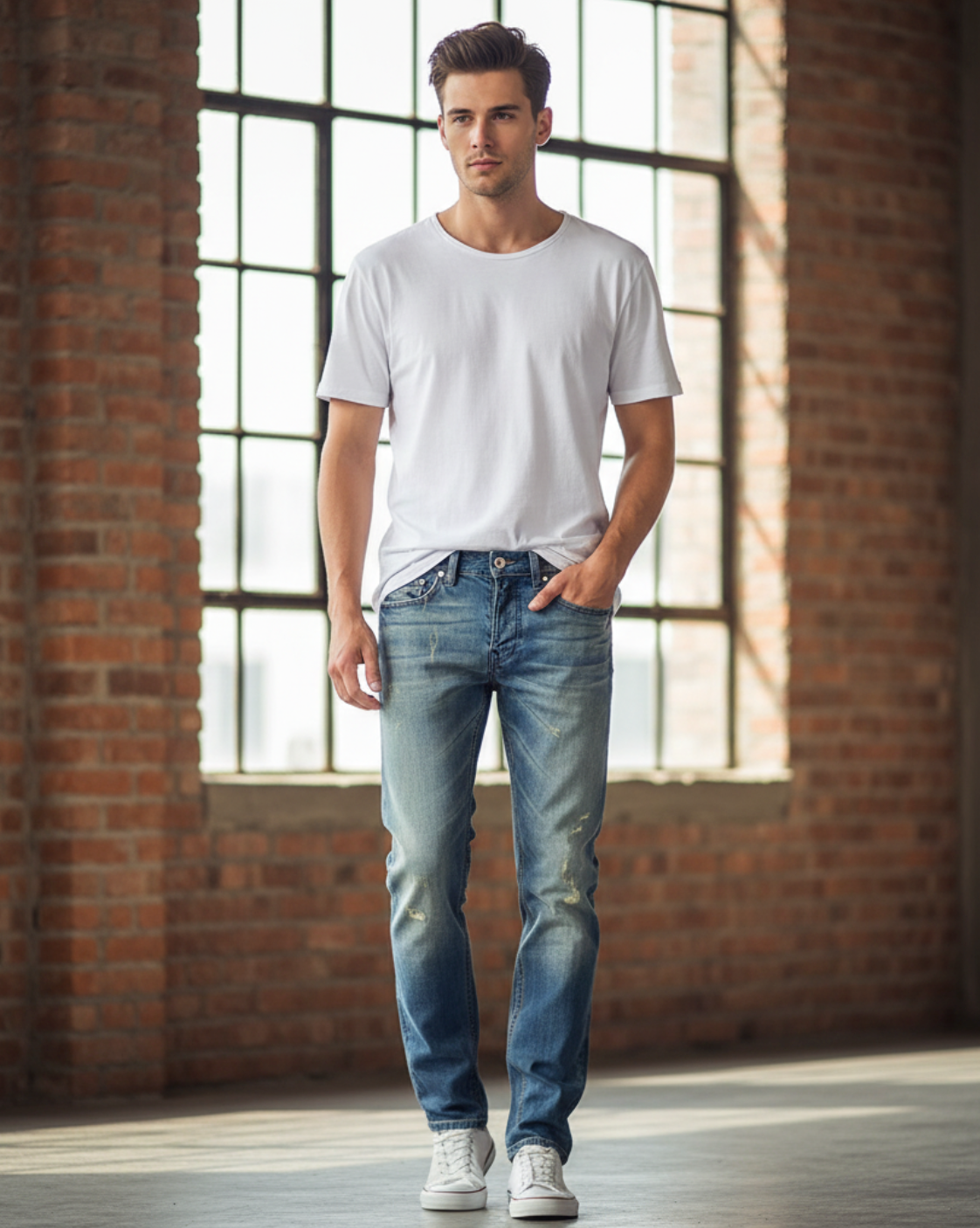 Herren Denim Jeans im Gescheuerten Stil 1