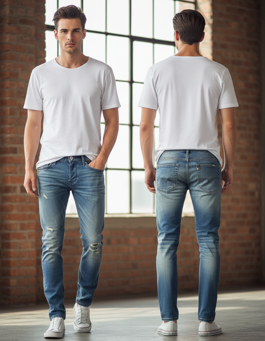 Herren Denim Jeans im Gescheuerten Stil 5