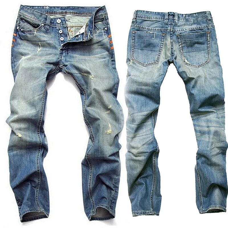 Men's Denim Jeans with Distressed Design