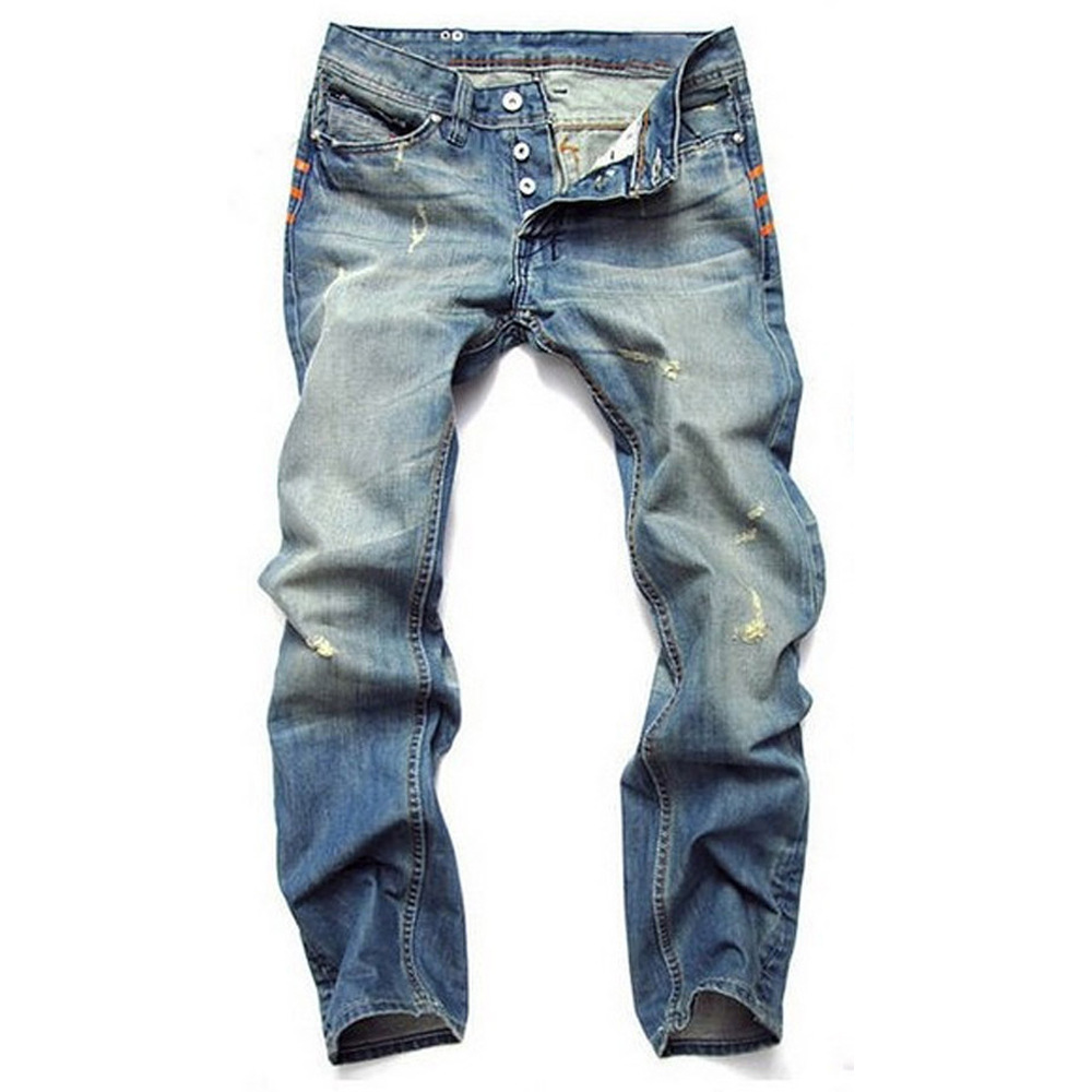 Men's Denim Jeans with Distressed Design