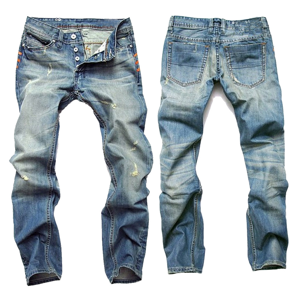 Men's Denim Jeans with Distressed Design