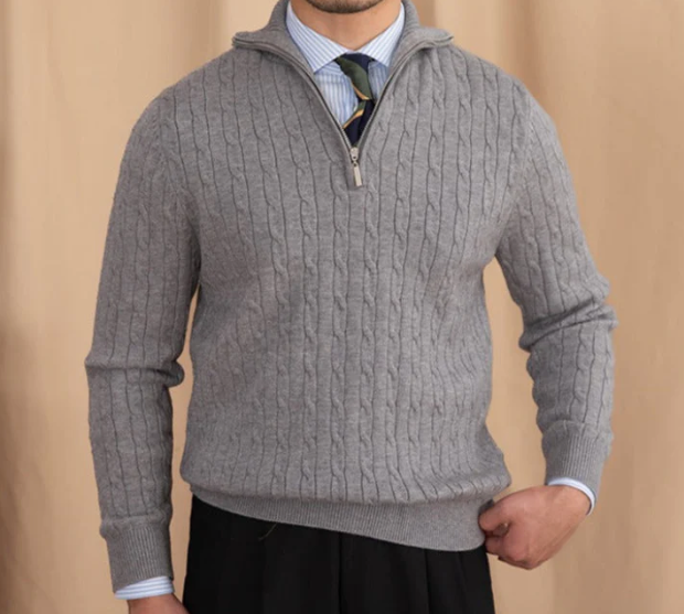 Herren Kabelstrick Halbzip Pullover für stilvollen Komfort 1