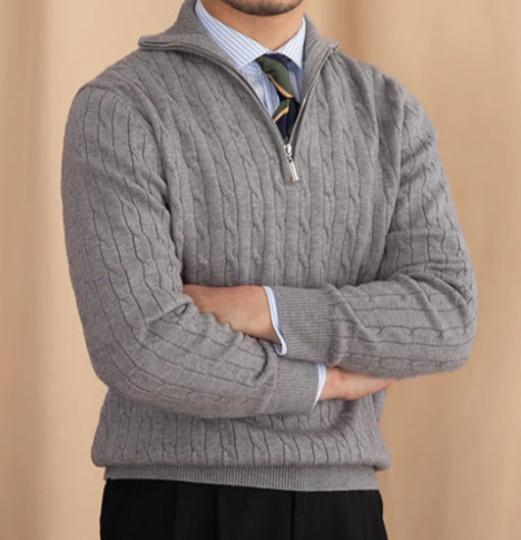 Herren Kabelstrick Halbzip Pullover für stilvollen Komfort 2