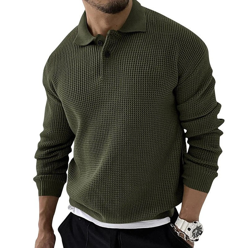 Herren Langarm Poloshirt – Modernes Strickdesign für Komfort 1