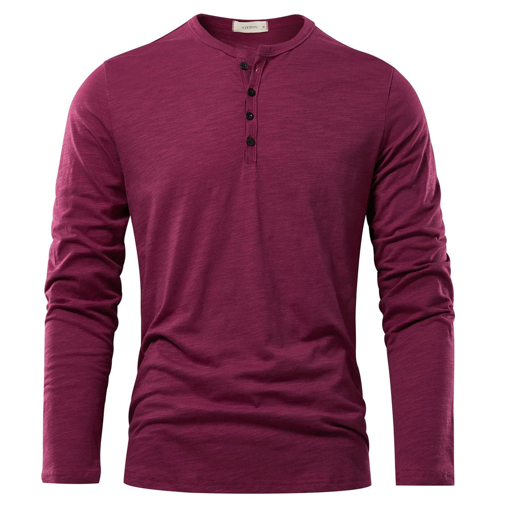 Herren Langarmshirt Henley – Klassisches Unifarbenes Design 6