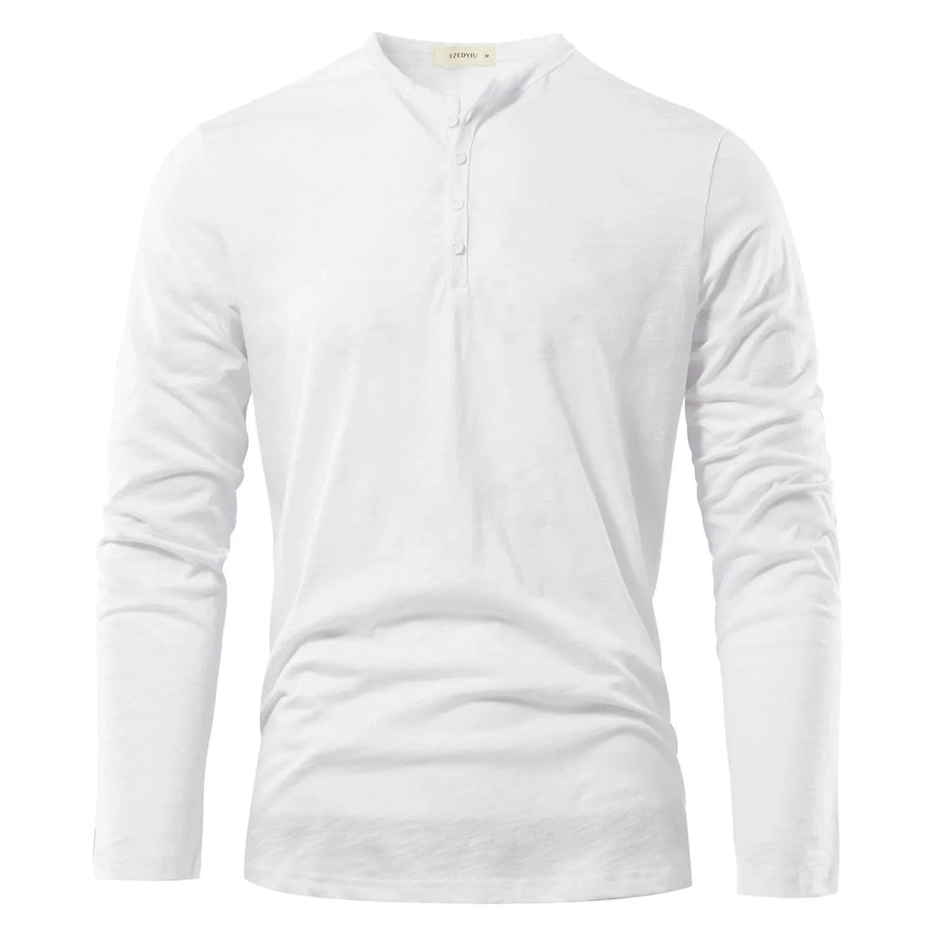 Herren Langarmshirt Henley – Klassisches Unifarbenes Design 9