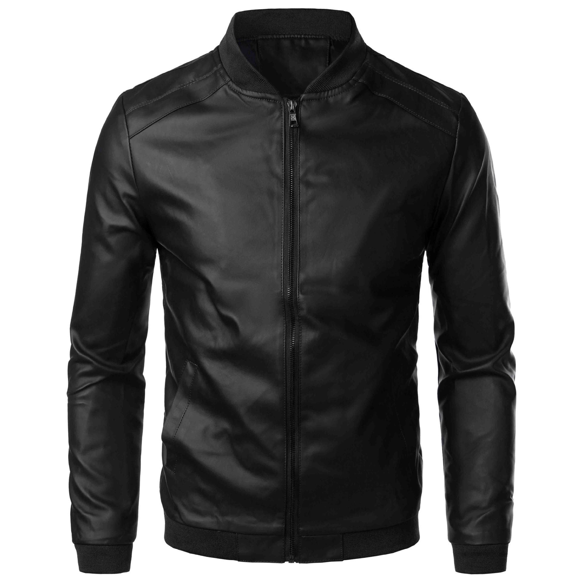 Herren Slim Fit Lederjacke mit Stehkragen 0