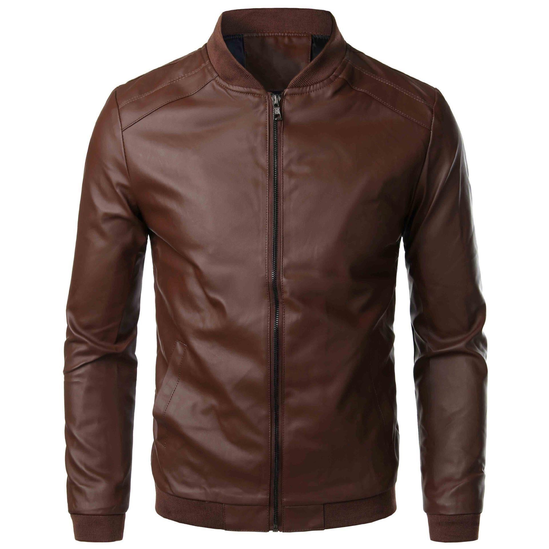 Herren Slim Fit Lederjacke mit Stehkragen 1