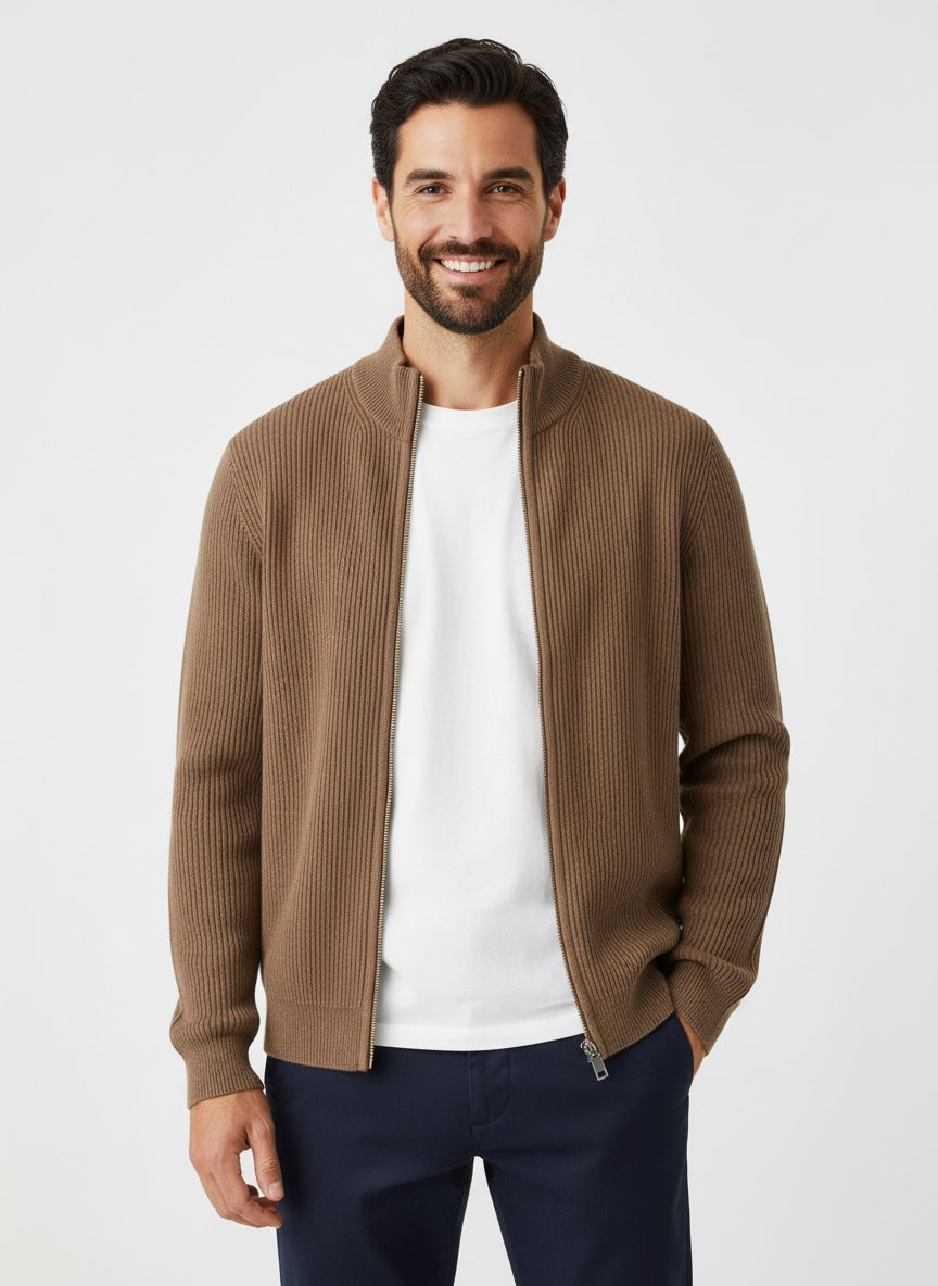 Herren Strickjacke mit Reißverschluss und Stehkragen 4