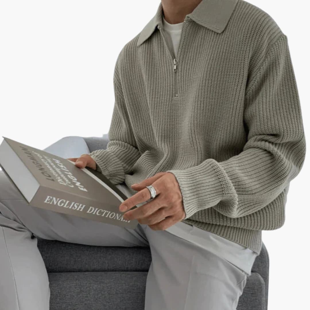 Herren Strickpullover mit Halbzipper und Rippstruktur 5