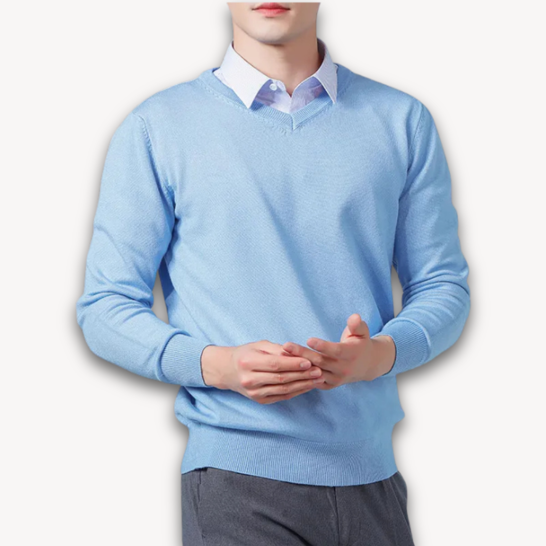 Herren V-Ausschnitt Pullover aus feiner Wollmischung 1