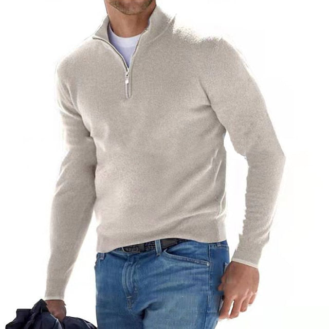 Herren V-Ausschnitt Pullover mit Reißverschluss 1
