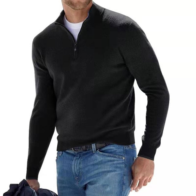 Herren V-Ausschnitt Pullover mit Reißverschluss 2